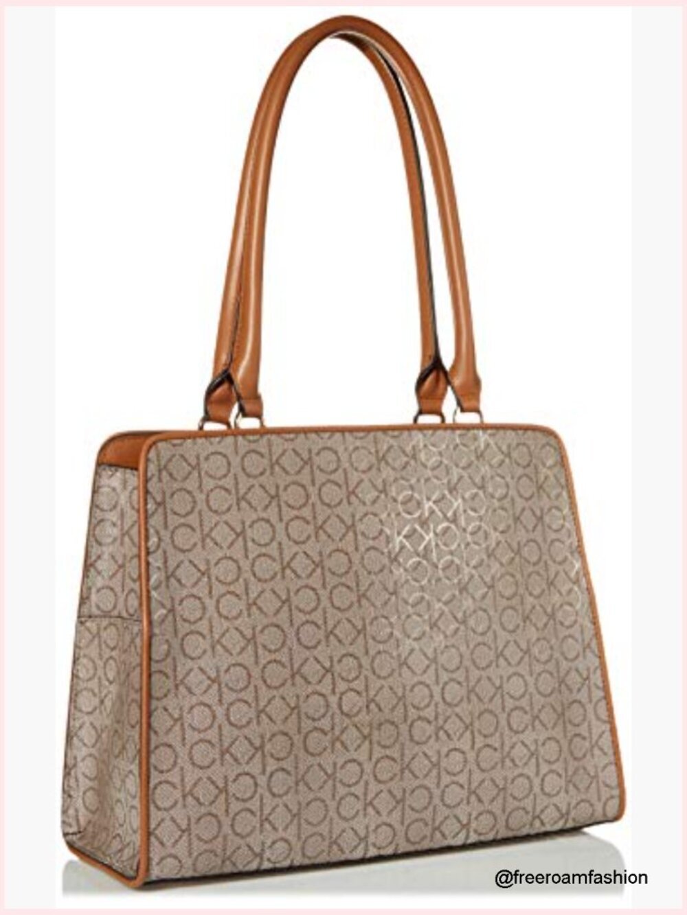 Textured Logo Tote with Multiple Pockets, Lightweight PVC, One Size - Picture 5 of 7